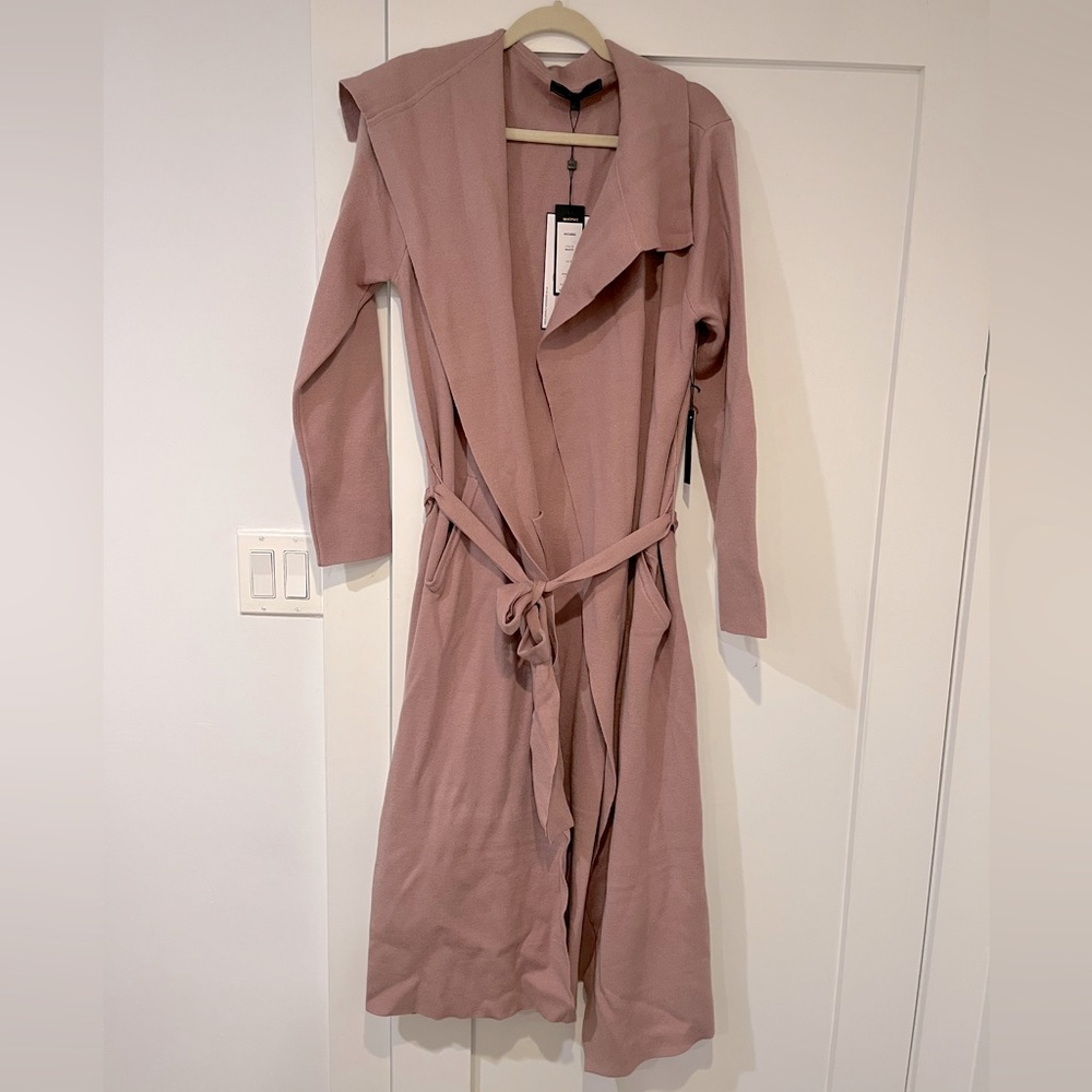 Lavender sweater coat with tie waist